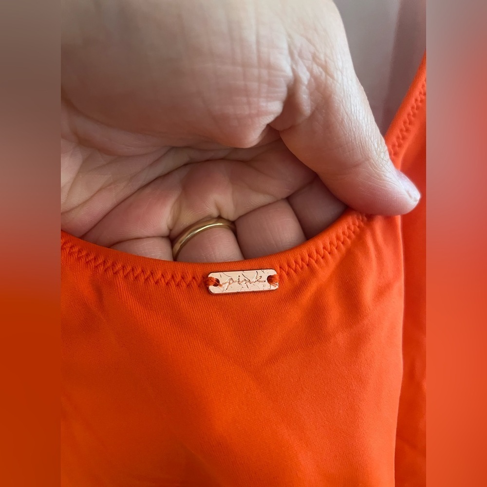 PINK Victoria Secret Bright Orange One Piece Backless Swimsuit - Picture 3 of 5